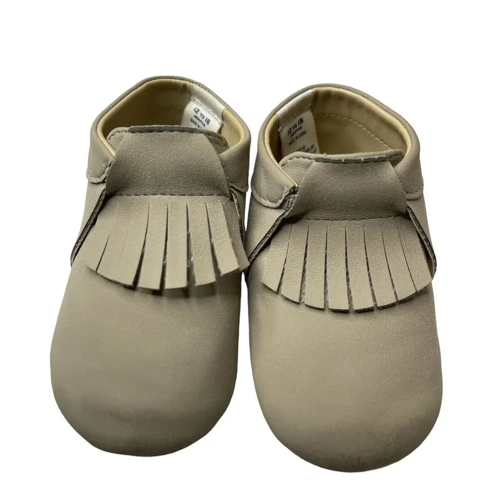 Janie and Jack Baby 12-18 Months Tan Slip-On Moccasins Crib Shoes Soft Soles NEW